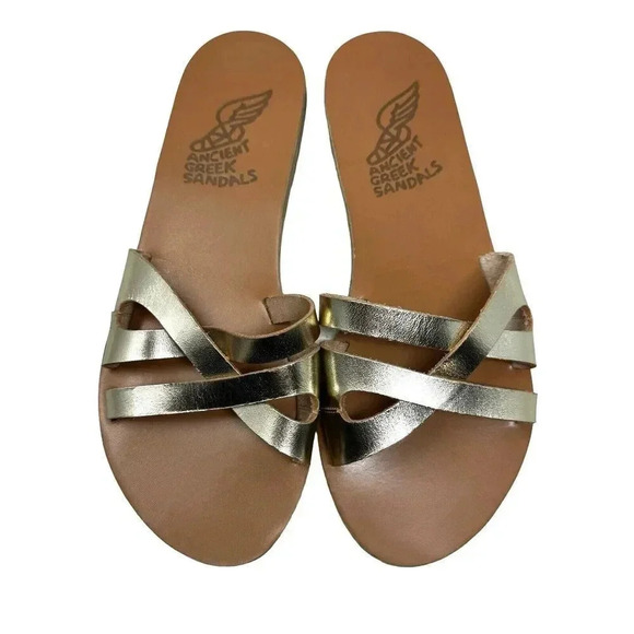 Ancient Greek Sandals Womens Gold apiron Flat Sandal Shoes Size 37 7 - Picture 1 of 8